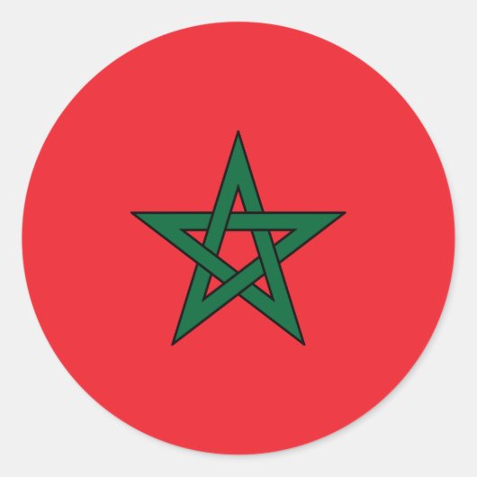 Sticker Rond Drapeau Marocain Rouge Vert Étoile (Devant)
