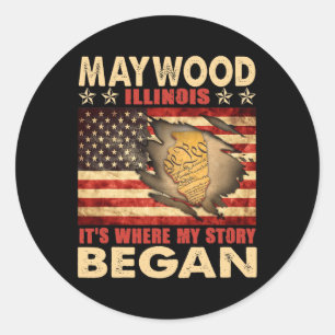 Sticker Rond Drapeau Maywood Illinois Usa 4 juillet