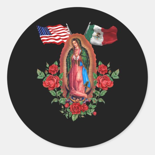 Sticker Rond Drapeau Mexicain Américain Notre Dame Virgen De Gu (Devant)