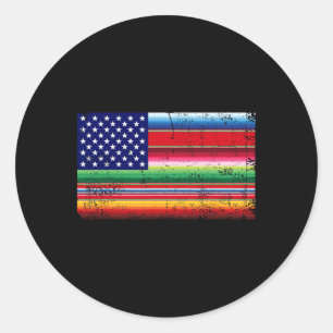 Sticker Rond Drapeau Mexicain Américain Usa Serape Cinco De May