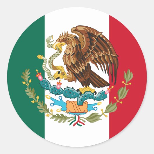 Sticker Rond Drapeau mexicain et armoiries, Drapeau du Mexique (Devant)