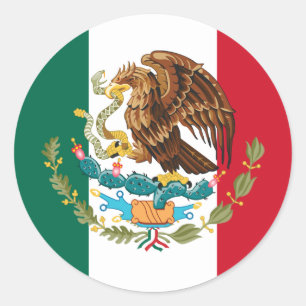 Sticker Rond Drapeau mexicain et armoiries, Drapeau du Mexique