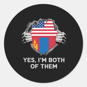 Sticker Rond Drapeau mi-américain mi-mongol Usa Mongolie