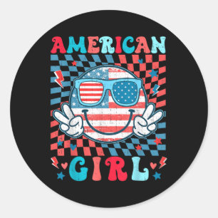 Sticker Rond Drapeau mignon Usa Visage À damiers Américaine Fil