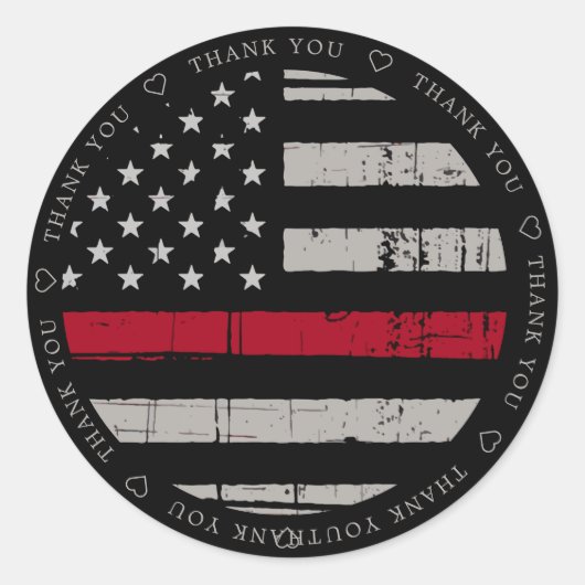 Sticker Rond Drapeau mince de la ligne rouge Merci pompier (Devant)