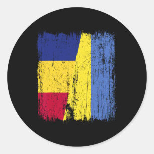 Sticker Rond Drapeau moitié Roumanie Ukraine Héritage roumain u