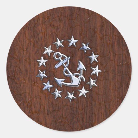 Sticker Rond Drapeau Nautique Américain Wet Look (Devant)