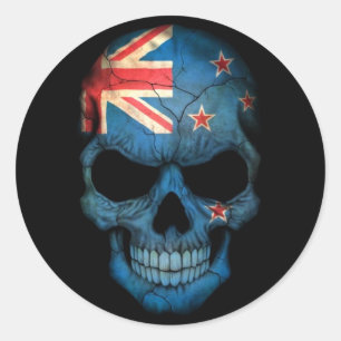 Sticker Rond Drapeau néo-zélandais en noir