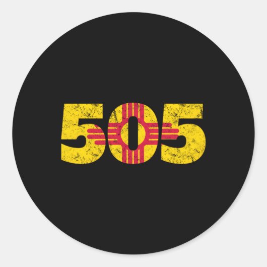 Sticker Rond Drapeau New Mexico Zia 505 (Devant)