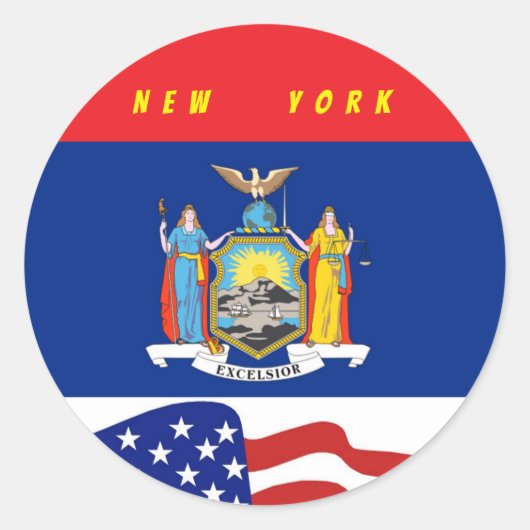 Sticker Rond Drapeau New York amusant avec Starts Stripes (Devant)