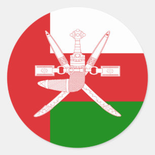 Sticker Rond Drapeau omanais et emblème national, Drapeau omana