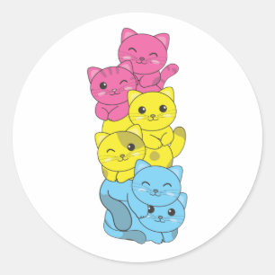Sticker Rond Drapeau Pansexuel Pride Lgbtq Cute Cat Clas