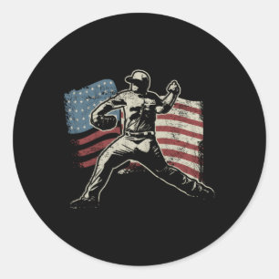 Sticker Rond Drapeau Patriotique Américain Baseball