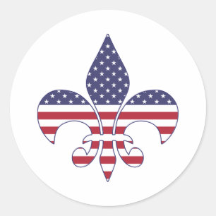 Sticker Rond Drapeau patriotique américain Fleur de lis