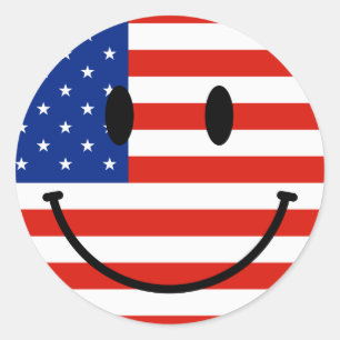 Sticker Rond Drapeau patriotique des USA avec le visage de