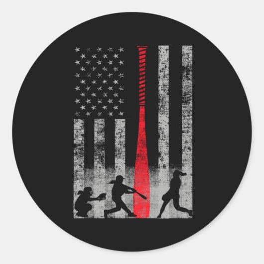 Sticker Rond Drapeau patriotique Red Bat Softball (Devant)