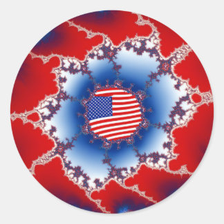 Sticker Rond Drapeau Patriotique Rouge Blanc & Bleu Américain F