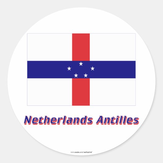 Sticker Rond Drapeau Pays-Bas Antilles avec nom (Devant)