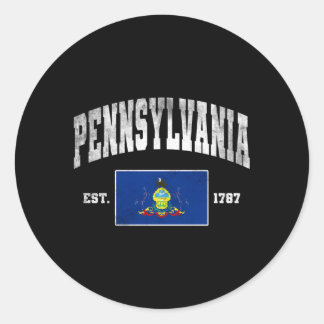 Sticker Rond Drapeau Pennsylvania Est 1787 Pa Porté