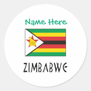Sticker Rond Drapeau personnalisé du Zimbabwe avec nom