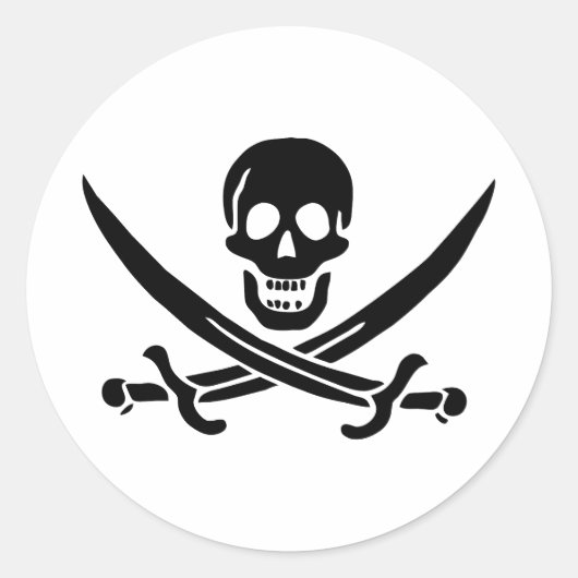 Sticker Rond Drapeau pirate crâne épées croisées (Devant)