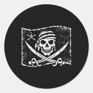 Sticker Rond Drapeau Pirate Crâne vintage Drôle Costume Hallowe