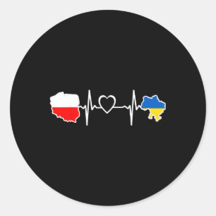 Sticker Rond Drapeau polonais ukrainien - Battement de coeur Uk