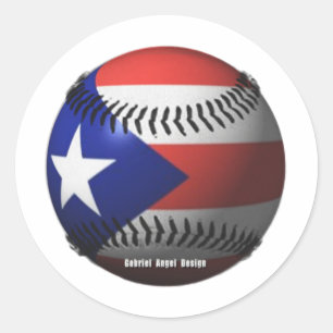Sticker Rond Drapeau Porto Rico couvrant un baseball