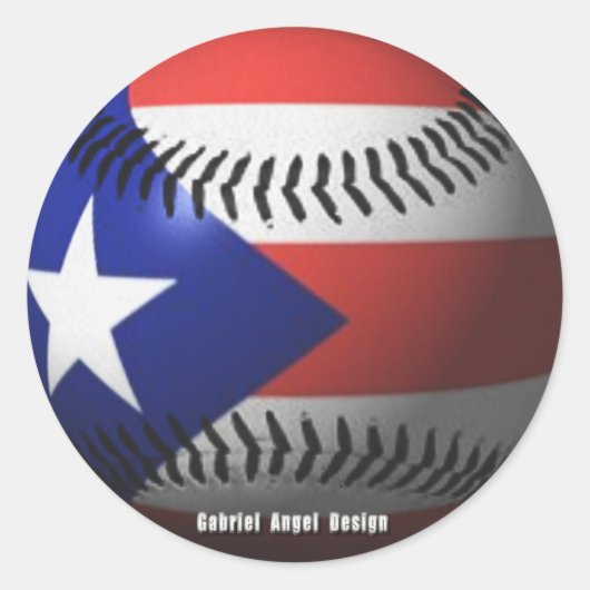 Sticker Rond Drapeau Porto Rico couvrant un baseball (Devant)