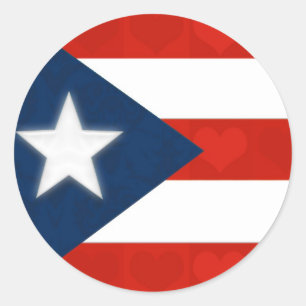 Sticker Rond Drapeau portoricain des coeurs rayés rouges