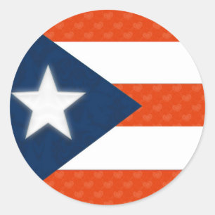 Sticker Rond Drapeau portoricain des coeurs rayés rouges