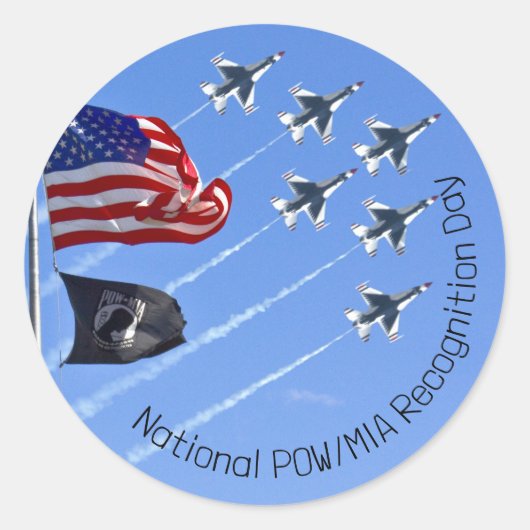 Sticker Rond Drapeau POW MIA, Drapeau USA & Thunderbirds (Devant)
