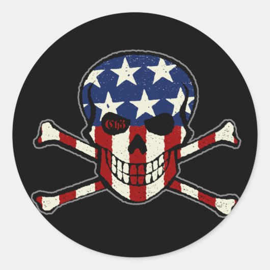 Sticker Rond Drapeau Punisher Skull Americana (Devant)