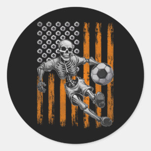 Sticker Rond Drapeau Retro Skeleton Jouer au football américain