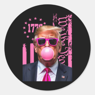 Sticker Rond Drapeau rétro Trump Buble Gum Rose Usa