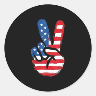 Sticker Rond Drapeau rétro usa signe de paix main 4 juillet