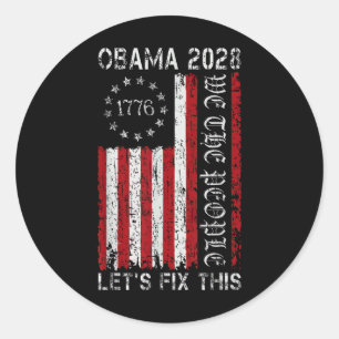 Sticker Rond Drapeau Rétro Vintage Obama Patriotique Politique