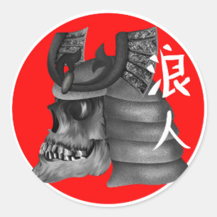 Sticker Rond Drapeau Ronin Samurai Japon