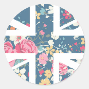 Sticker Rond Drapeau rose d'Union Jack les Anglais (R-U) de cru