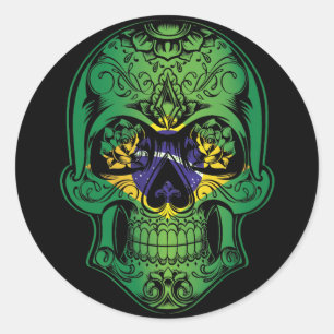 Sticker Rond Drapeau Rose Et Crâne