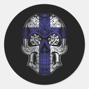 Sticker Rond Drapeau Rose Et Crâne