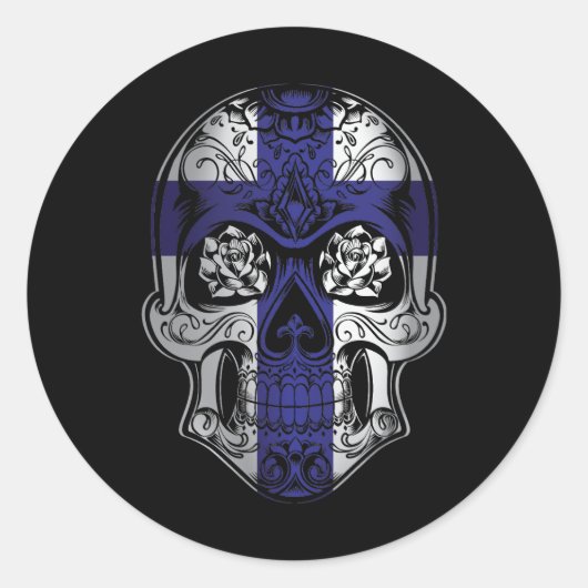 Sticker Rond Drapeau Rose Et Crâne (Devant)