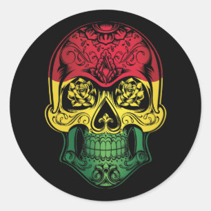 Sticker Rond Drapeau Rose Et Crâne