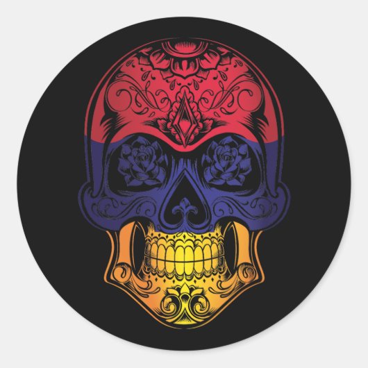 Sticker Rond Drapeau Rose Et Crâne (Devant)