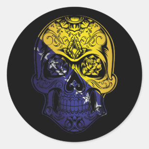 Sticker Rond Drapeau Rose Et Crâne De Bosnie-Herzégovine