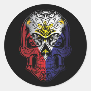 Sticker Rond Drapeau Rose Et Crâne Philippines