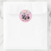 Sticker Rond Drapeau rose Tracteur Baby shower fille d'aquarell (Sac)