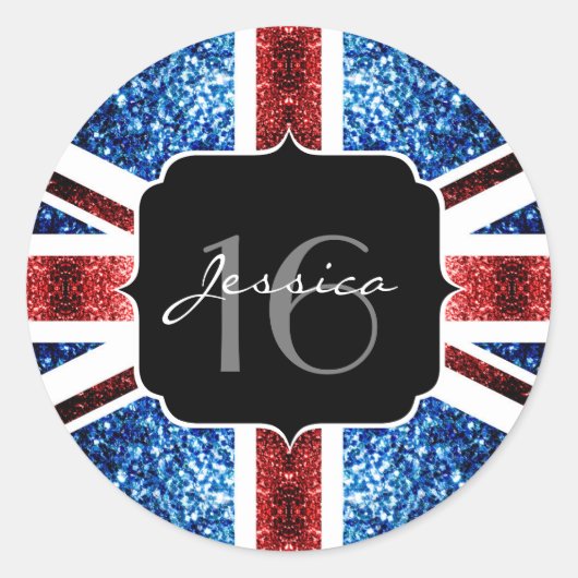 Sticker Rond Drapeau rouge bleu étincelant parties scintillant (Devant)