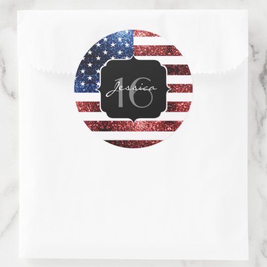 Sticker Rond Drapeau rouge bleu étincelant parties scintillant (Sac)