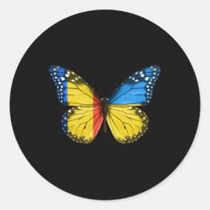 Sticker Rond Drapeau roumain ukrainien Papillon Roumanie Ukrain